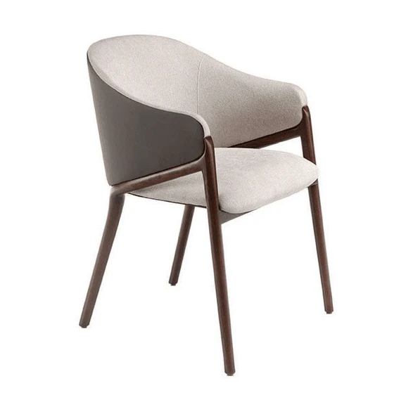 Estee Curved Cream Accent Chair with Walnut Legs - Image 3