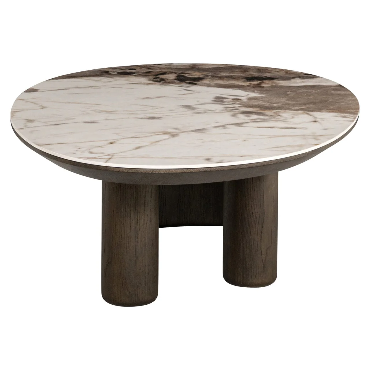 Estrille Brown Oak Veneer Oval Coffee Table with Faux Marble Top - Image 4