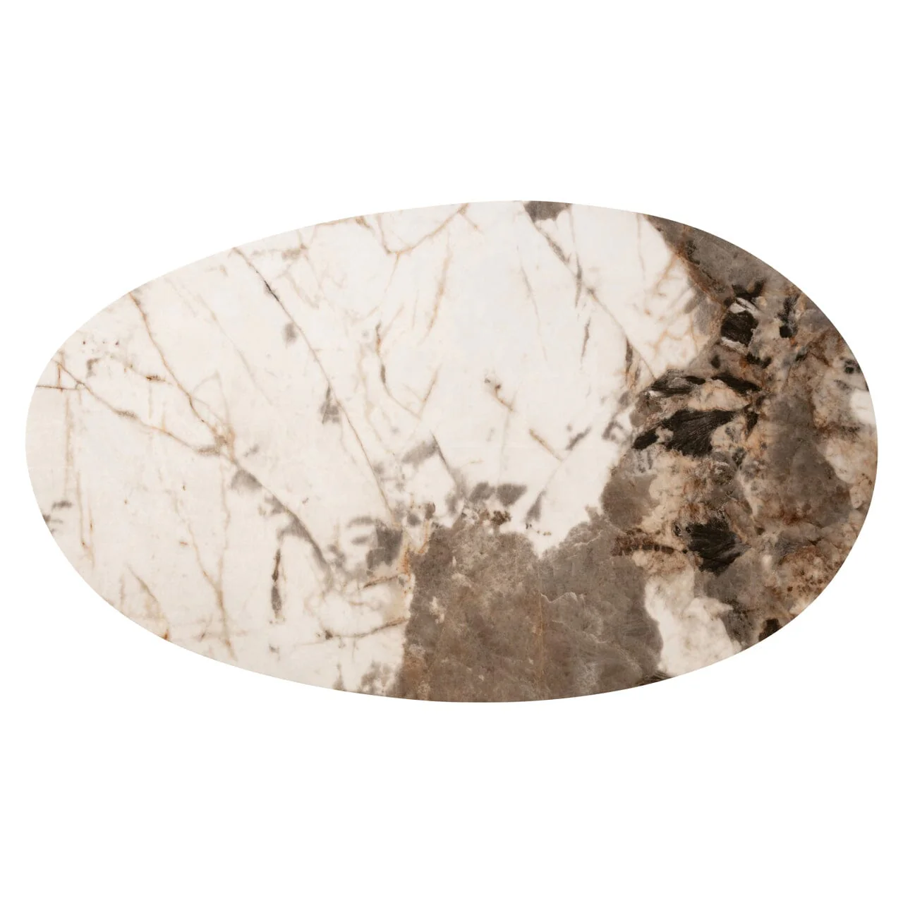 Estrille Brown Oak Veneer Oval Coffee Table with Faux Marble Top - Image 5