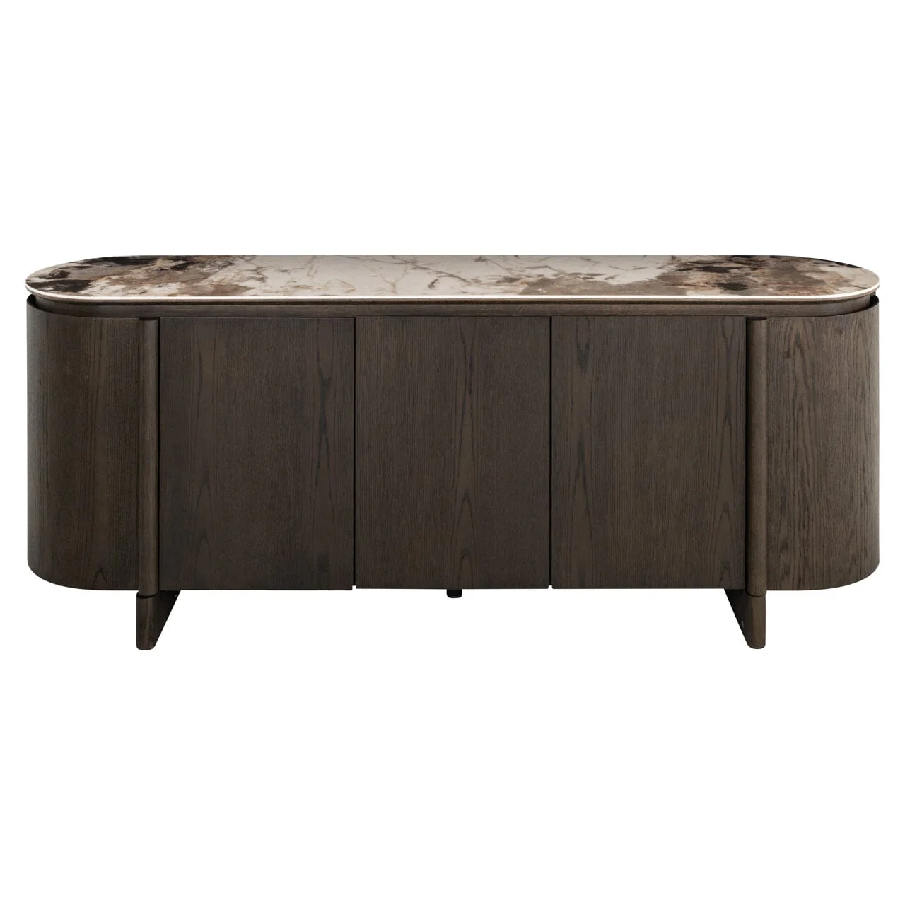Estrille Brown Oak Veneer Oval Sideboard with Faux Marble Top - Image 2