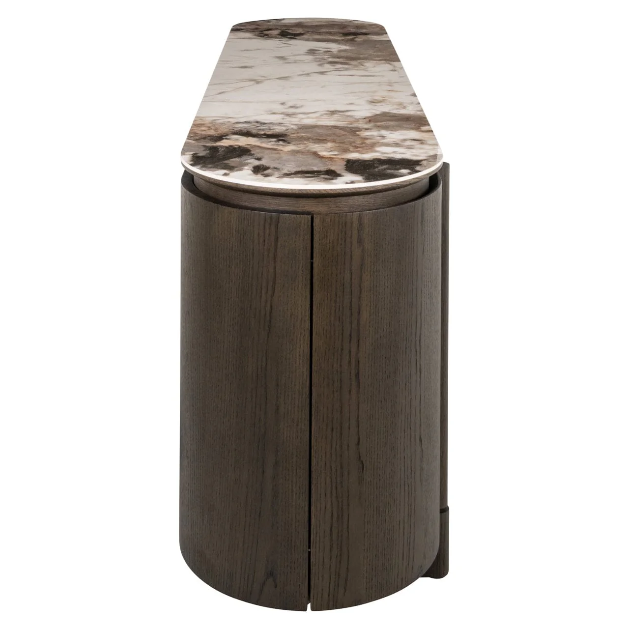 Estrille Brown Oak Veneer Oval Sideboard with Faux Marble Top - Image 4