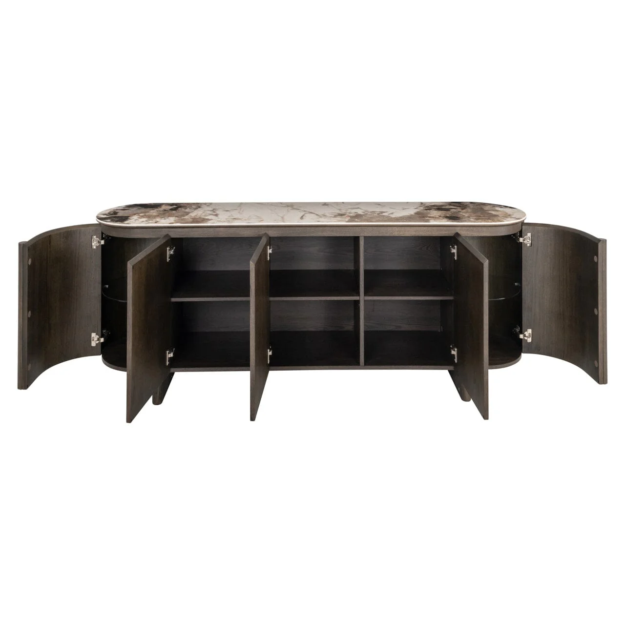 Estrille Brown Oak Veneer Oval Sideboard with Faux Marble Top - Image 5