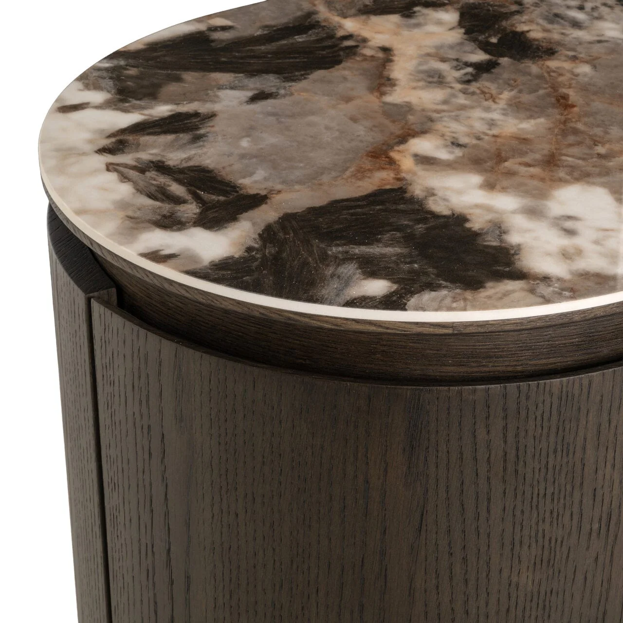 Estrille Brown Oak Veneer Oval Sideboard with Faux Marble Top - Image 6