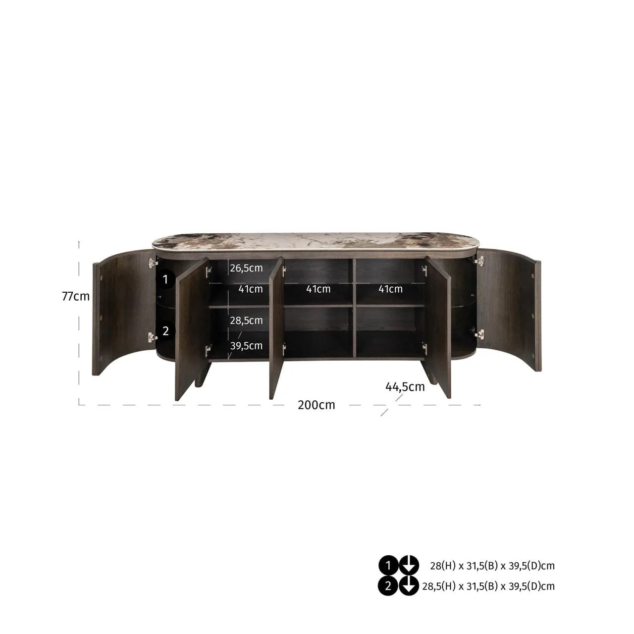 Estrille Brown Oak Veneer Oval Sideboard with Faux Marble Top - Image 9