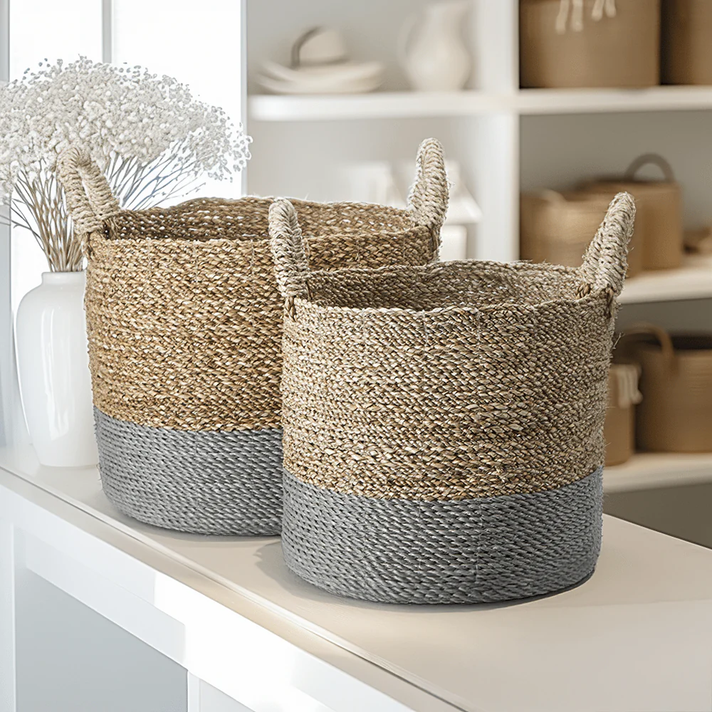 Eva Two Toned Natural & Grey Baskets - Set of 2 - Image 2