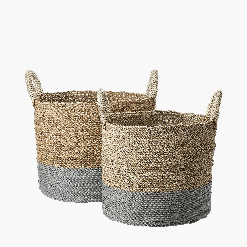 Eva Two Toned Natural & Grey Baskets - Set of 2 - Image 3