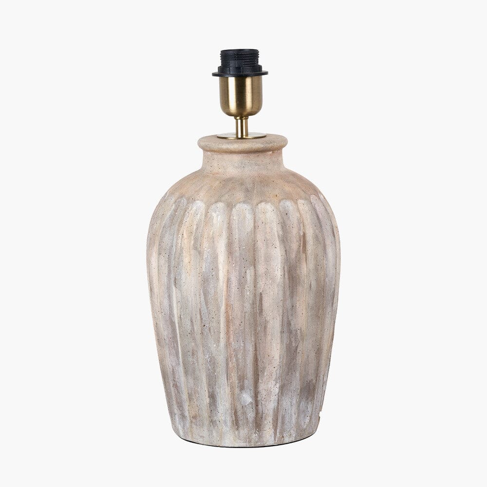 Farica Natural Grooved Stoneware Table Lamp with White Linen Shade - Image 3