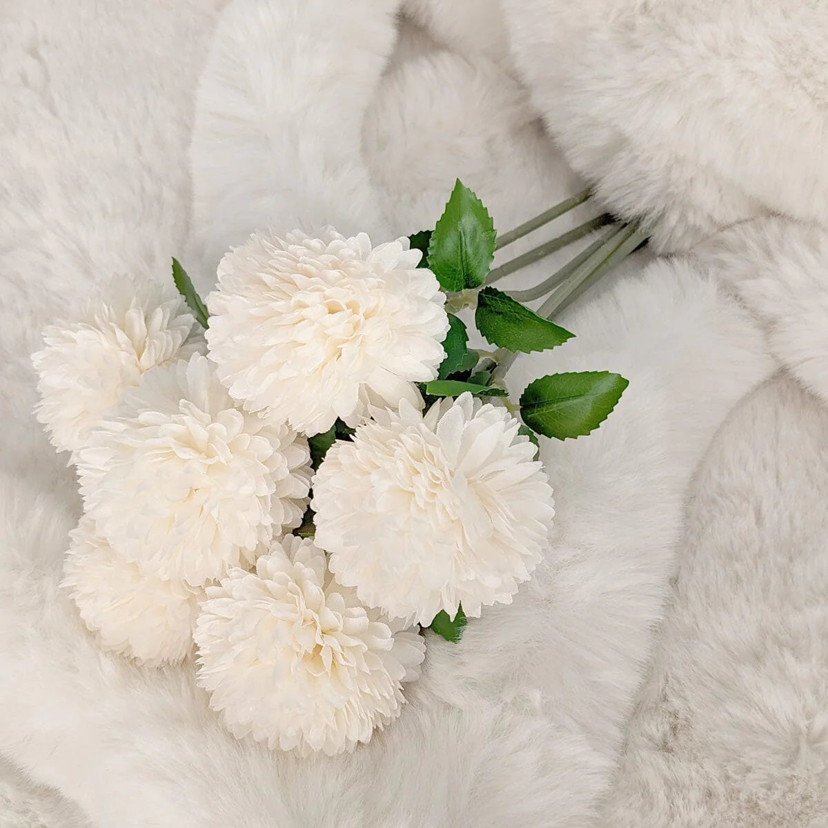 Faux Cream Chrysanthemum Bunch of 6 Florals - Image 2
