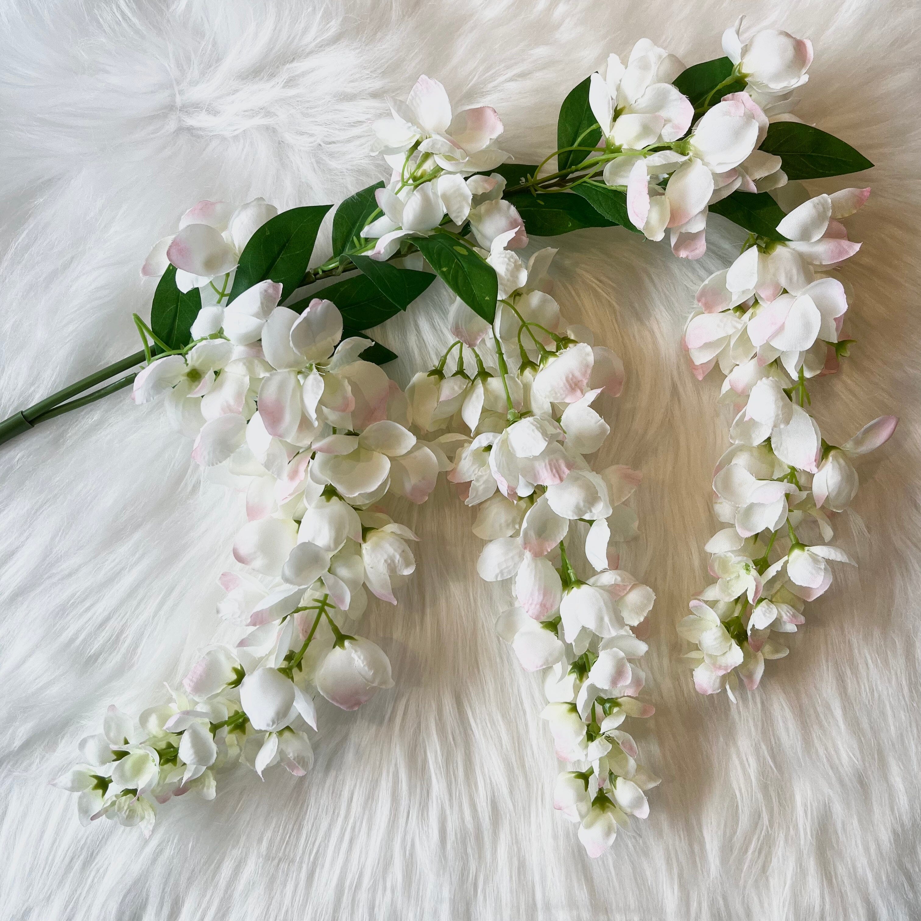 Faux Cream & Pink Wisteria Draping Single Stem Flower - Image 2