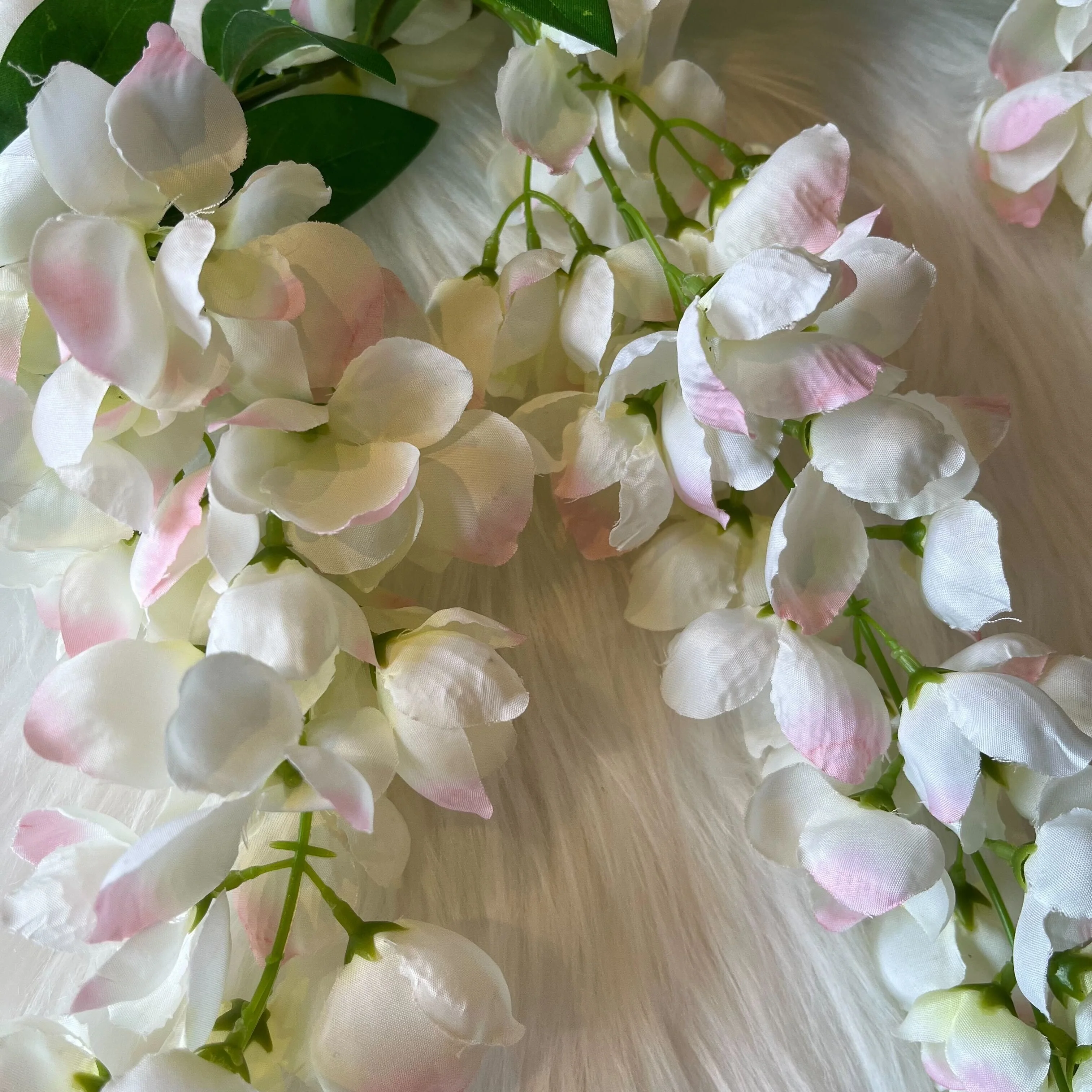 Faux Cream & Pink Wisteria Draping Single Stem Flower - Image 3
