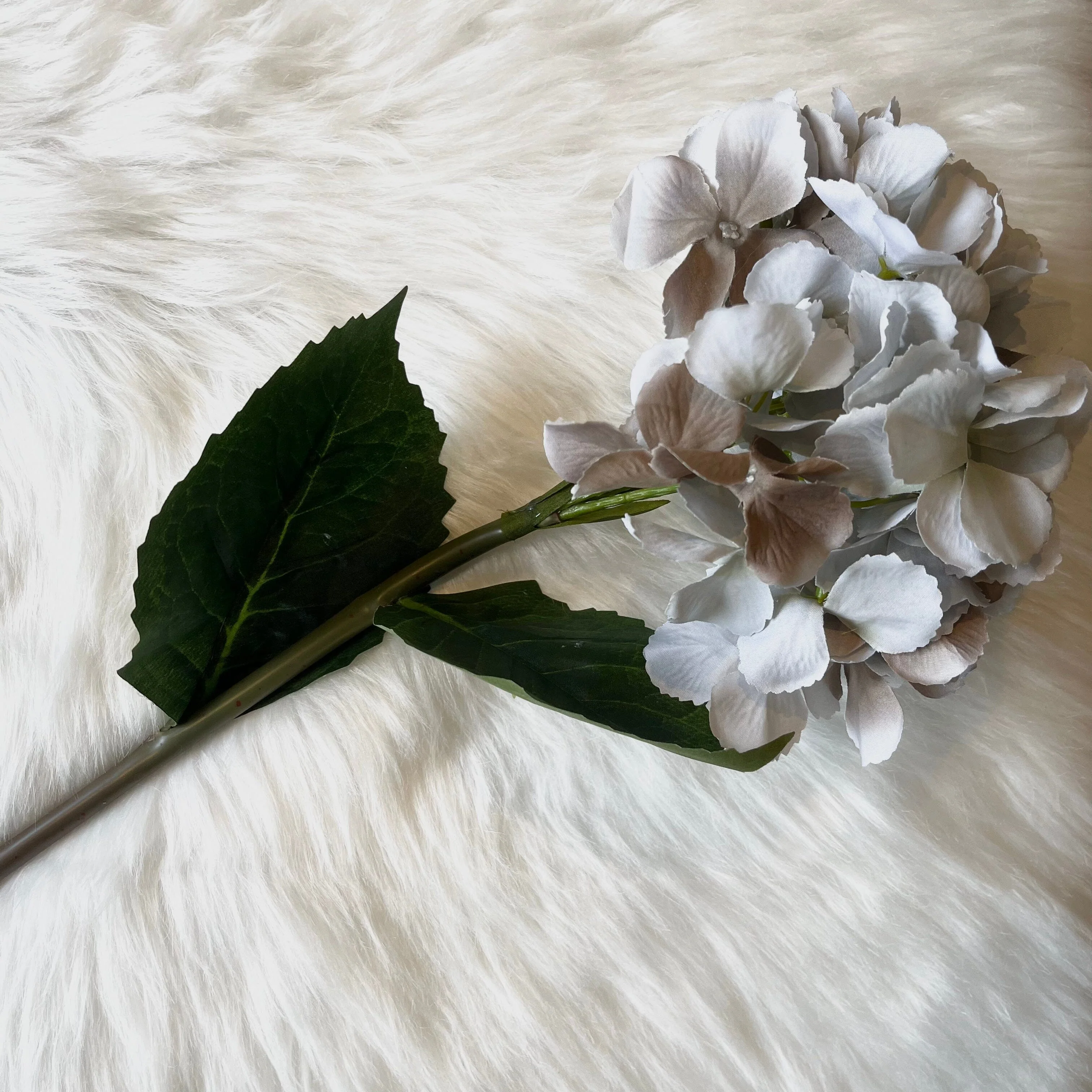 Faux Grey Giant Pom Pom Hydrangea Single Stem Flower - Image 2