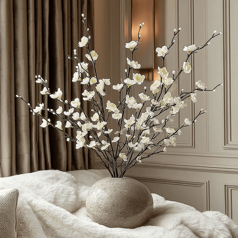 Faux White Blossom Single Stem Floral- Set of 5