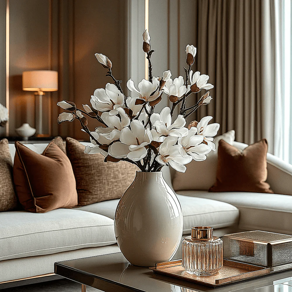 Faux White Magnolia Single Stem Floral- Set of 5