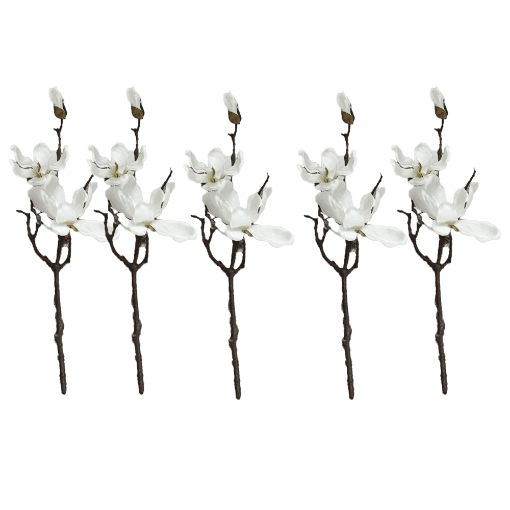 Faux White Magnolia Single Stem Floral- Set of 5 - Image 2