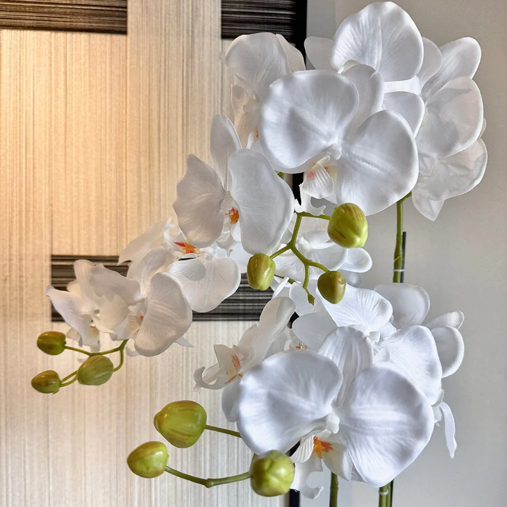 Faux White Orchid in Moss Pot - Image 2