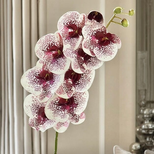 Faux White & Plum Orchid Single Stem Floral