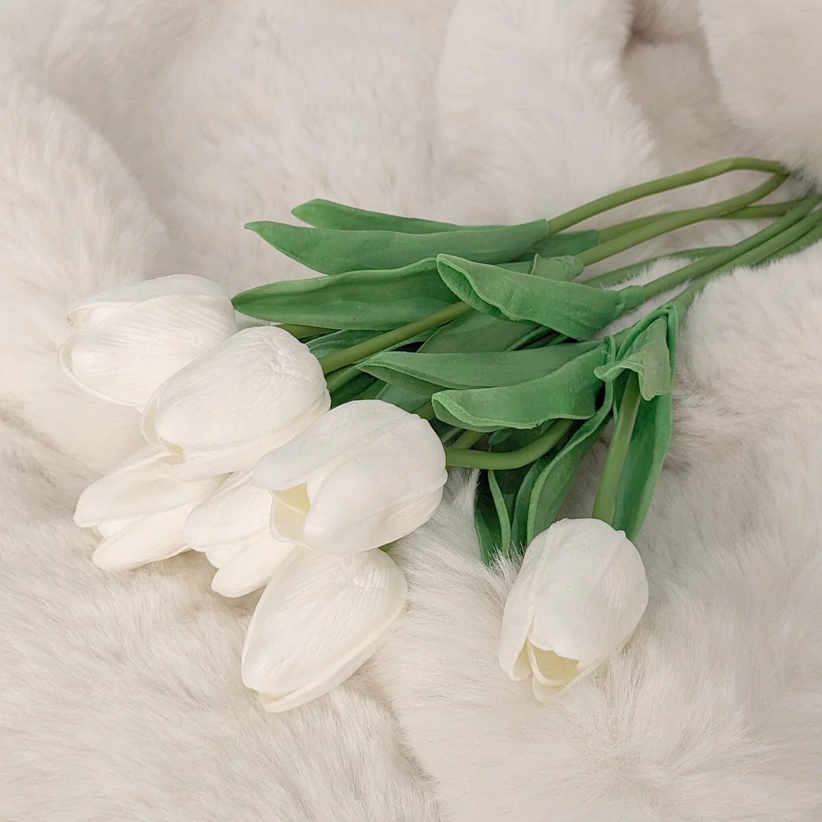Faux White Tulips Bunch of 8 Flowers - Image 2
