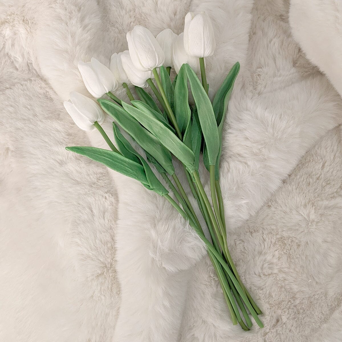 Faux White Tulips Bunch of 8 Flowers - Image 3