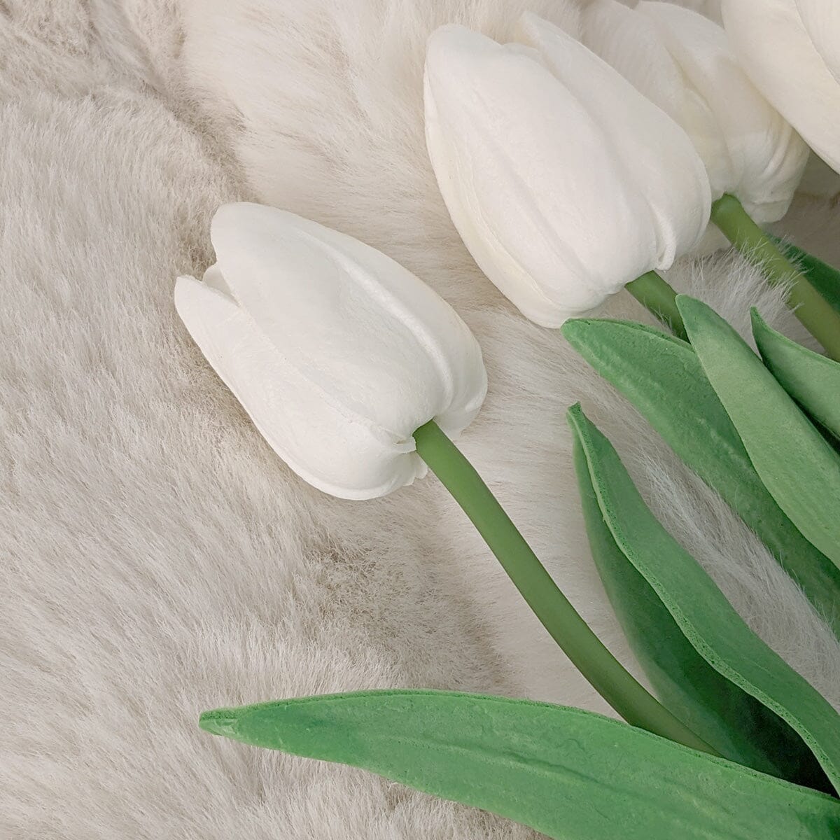 Faux White Tulips Bunch of 8 Flowers - Image 4