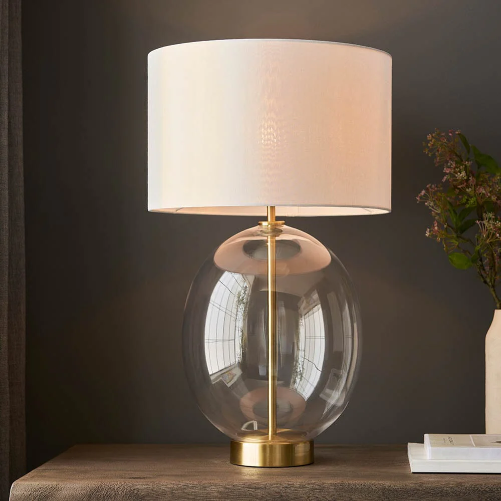 Fawsley Clear Glass & Gold Table Lamp with Ivory Shade - Image 4