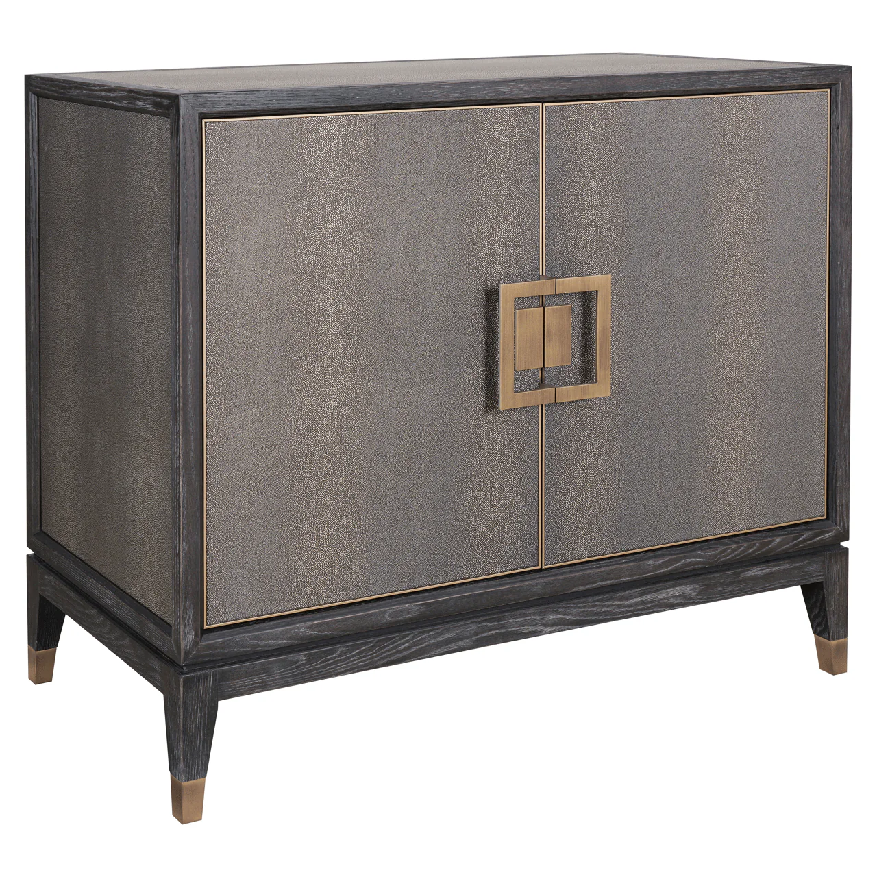 Felicia Luxury Black Wood & Shagreen 2 Door Sideboard with Brass Handles - Image 2