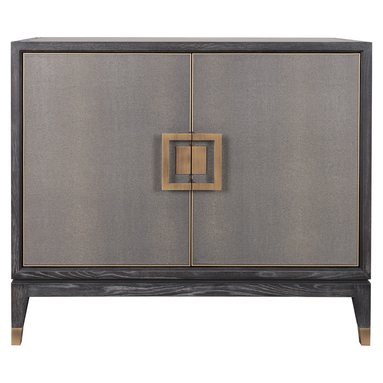 Felicia Luxury Black Wood & Shagreen 2 Door Sideboard with Brass Handles - Image 3