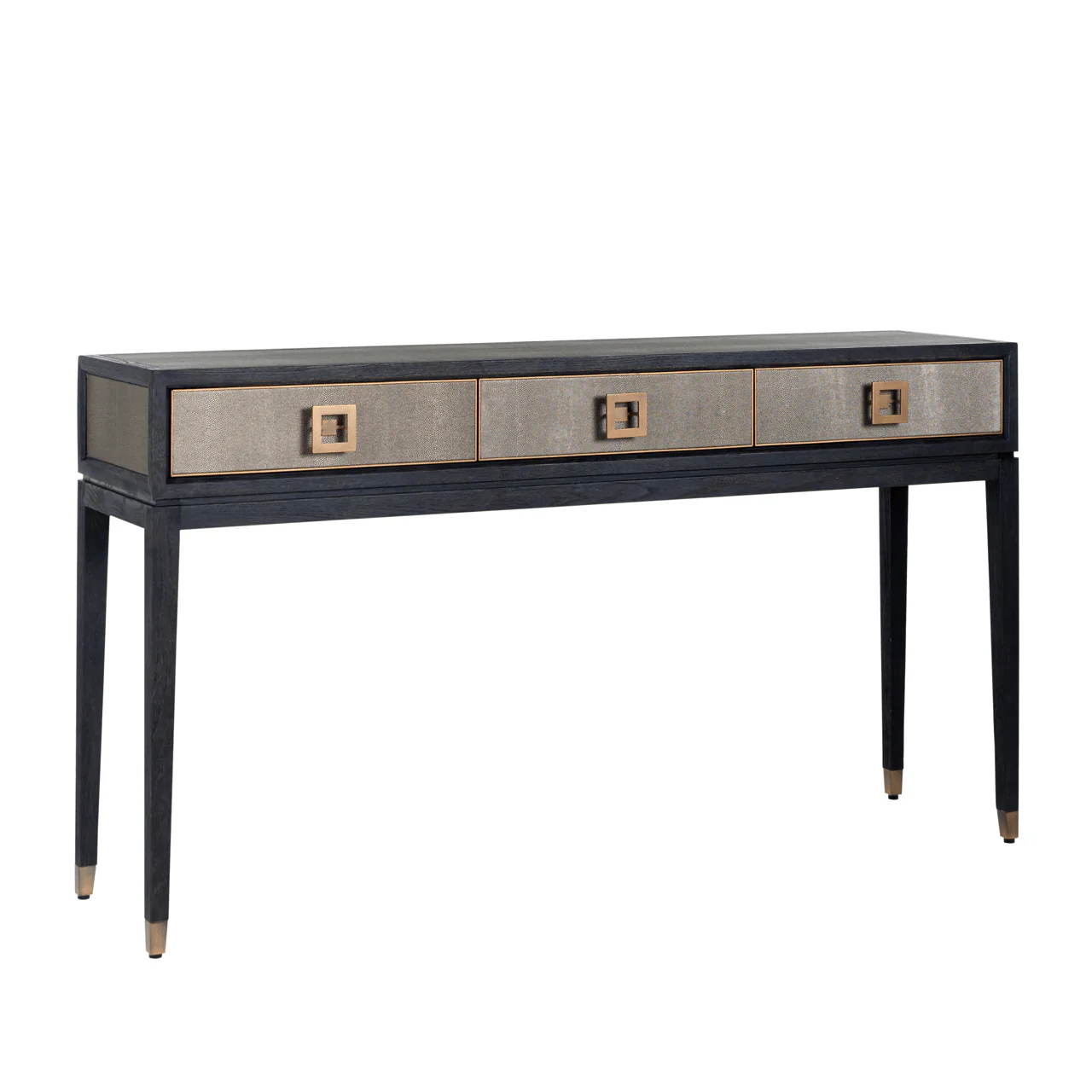 Felicia Luxury Black Wood & Shagreen 3 Drawer Console with Brass Handles - Image 2