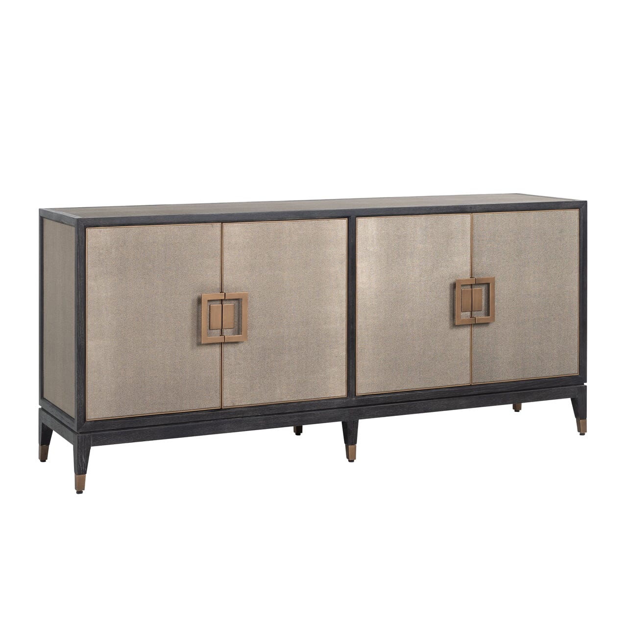 Felicia Luxury Black Wood & Shagreen 4 Door Sideboard with Brass Handles - Image 2