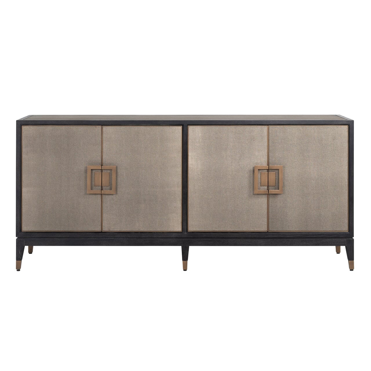 Felicia Luxury Black Wood & Shagreen 4 Door Sideboard with Brass Handles - Image 3