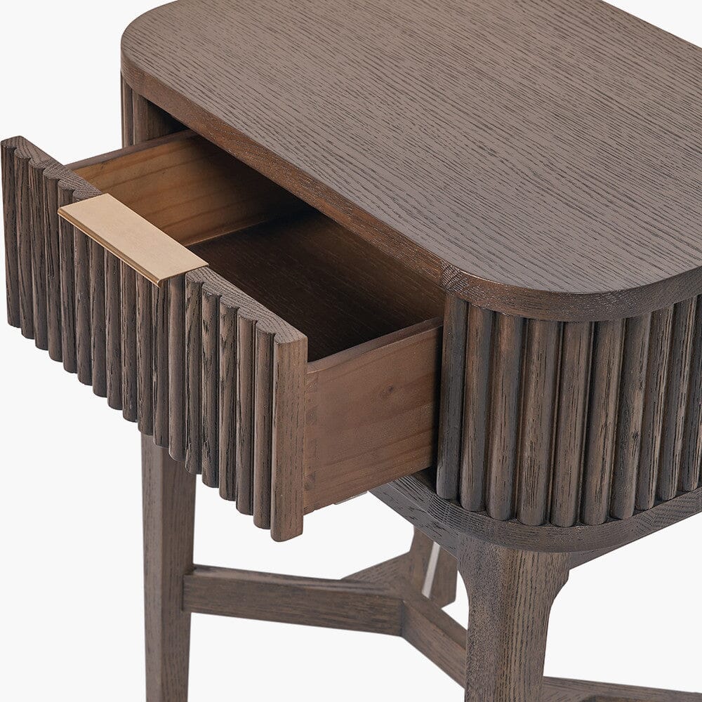 Felicity Dark Brown Ribbed Oak 1 Drawer Bedside Table - Image 6