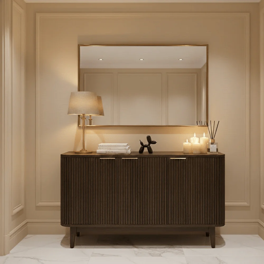 Felicity Dark Brown Ribbed Oak 3 Door Sideboard