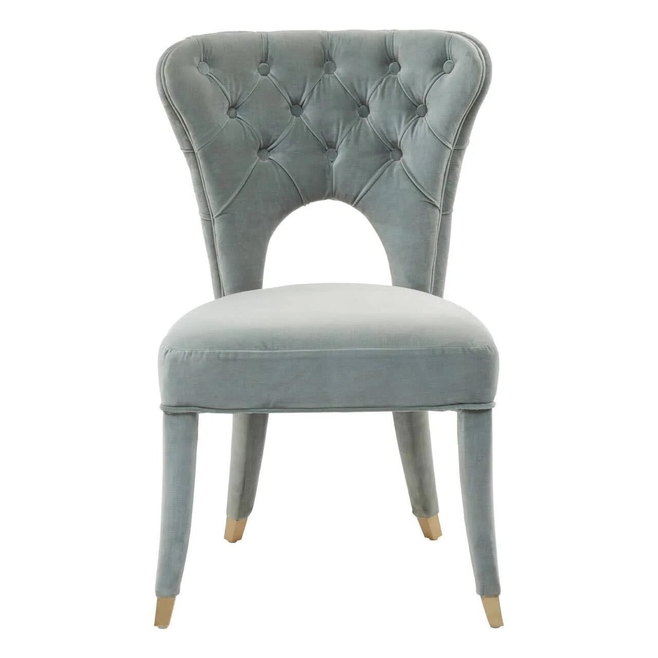 Finn Blue Velvet Buttoned Back Chair with Gold Feet - Image 2