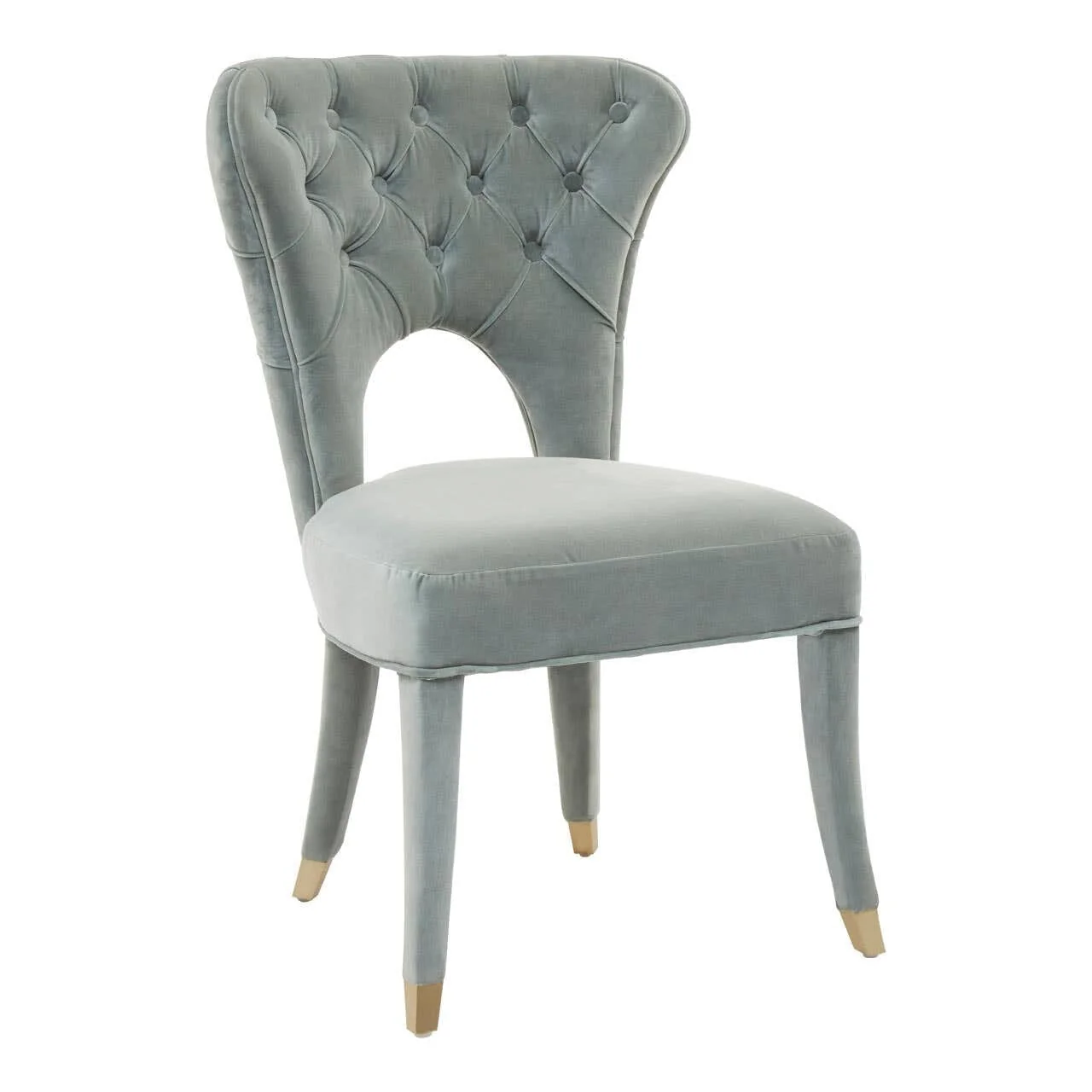 Finn Blue Velvet Buttoned Back Chair with Gold Feet - Image 3