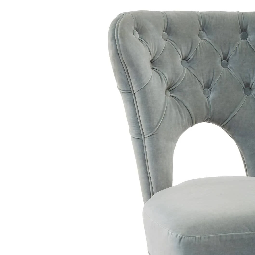 Finn Blue Velvet Buttoned Back Chair with Gold Feet - Image 7