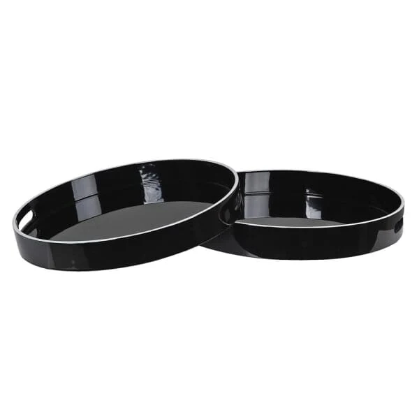 Fleur Black & White Decorative Round Trays - Set of 2 - Image 4