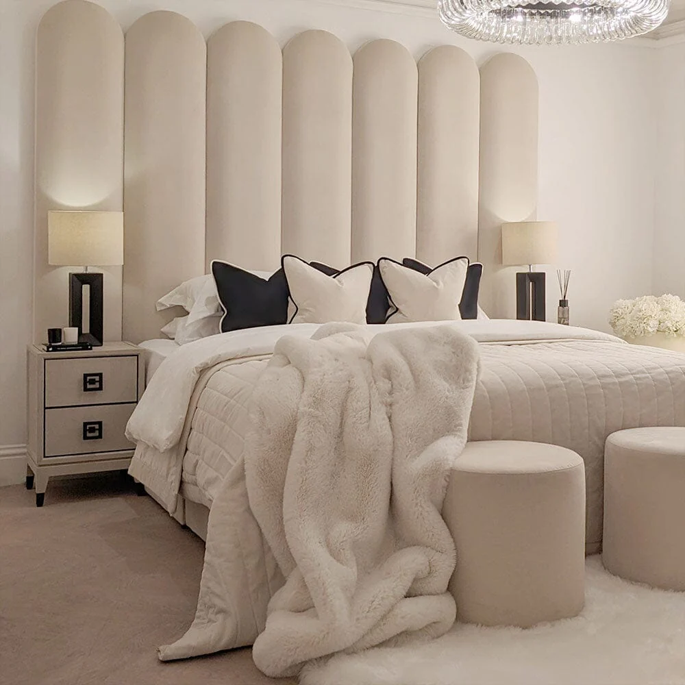 Florence Cream Curved Fluted Headboard with Adjustable Wings