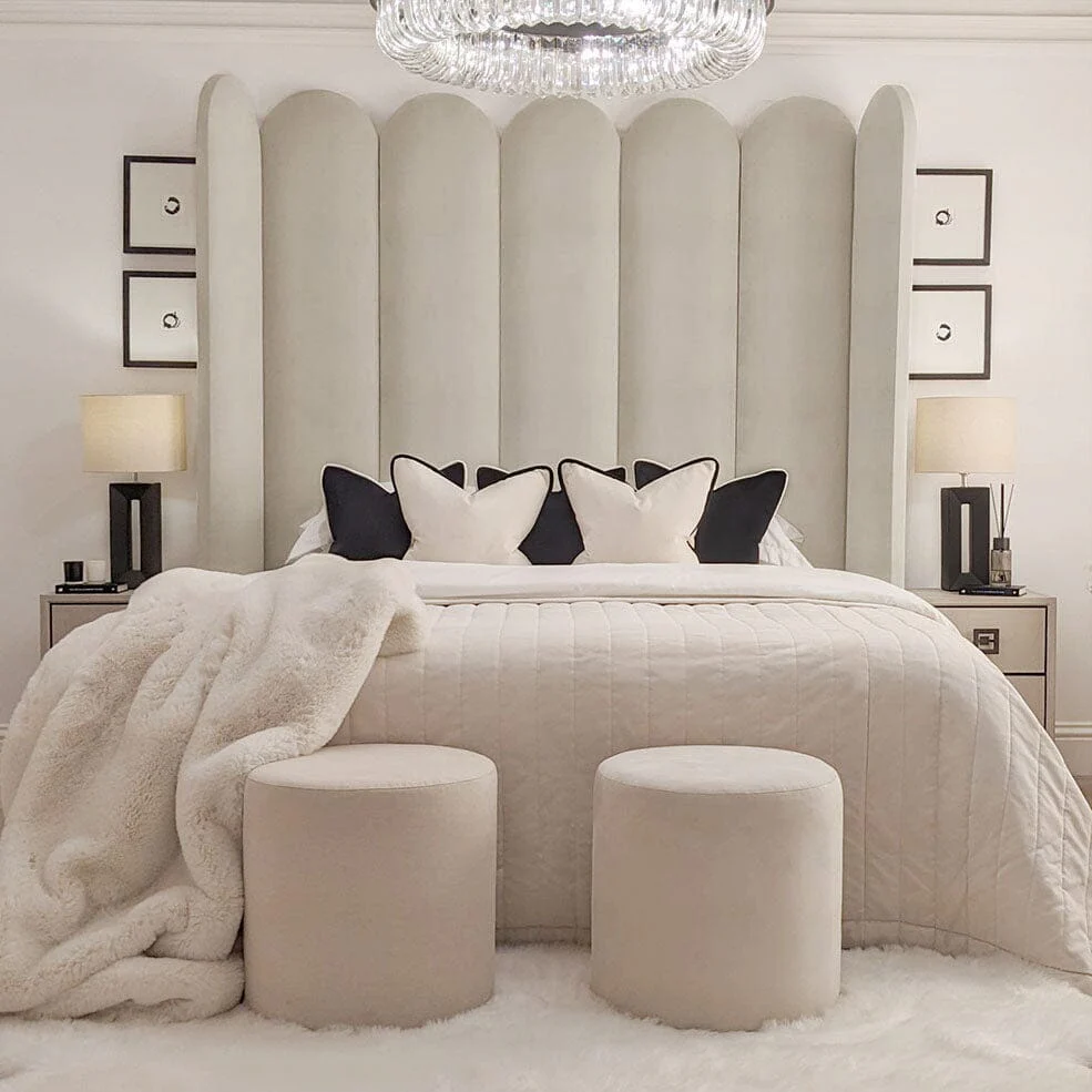 Florence Smoke Grey Curved Fluted Headboard with Adjustable Wings