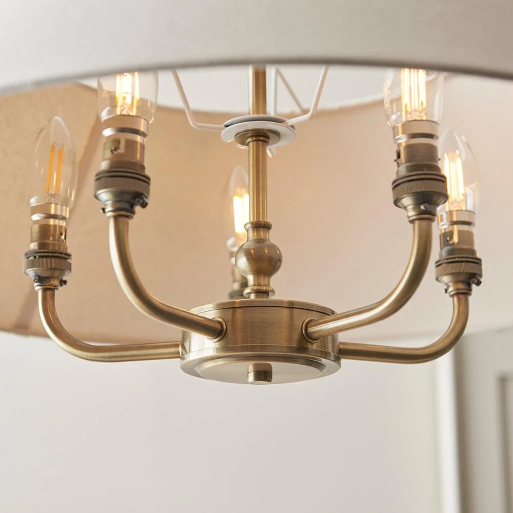 Francesca Gold 5 Light Pendant Ceiling Light with Linen Shade - Image 2