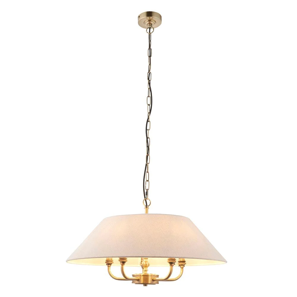 Francesca Gold 5 Light Pendant Ceiling Light with Linen Shade - Image 3