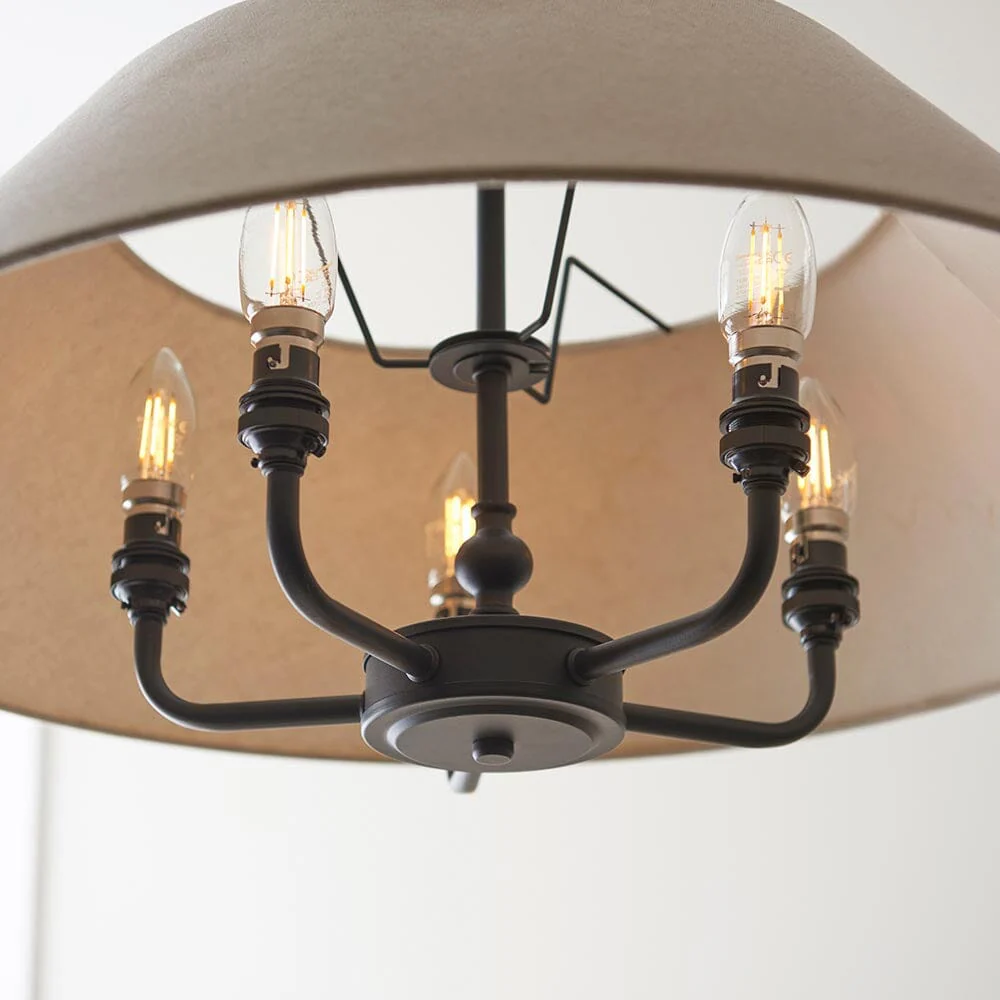 Francesca Matt Black 5 Light Pendant Ceiling Light with Linen Shade - Image 2