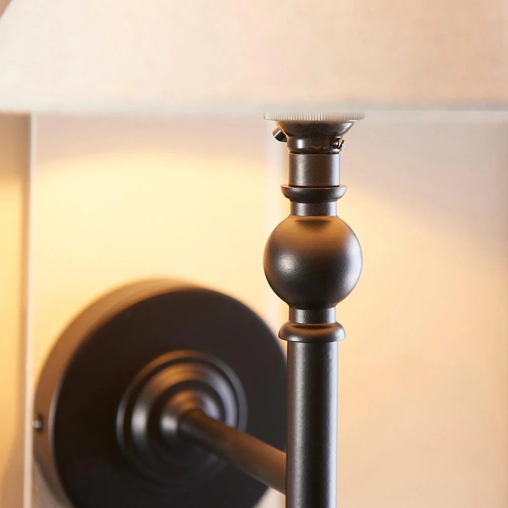 Francesca Matt Black Wall Light with Linen Shade - Image 2