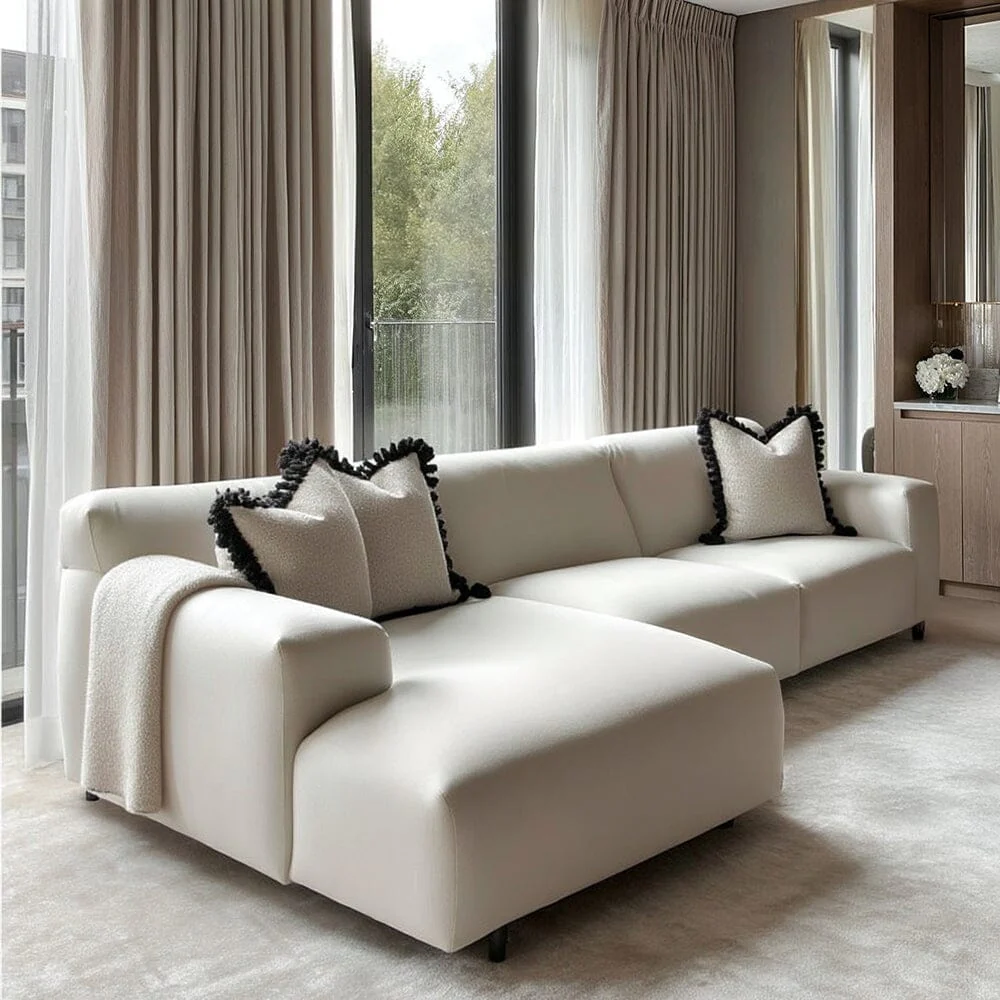 Freja Off White Textured Left Hand Facing Chaise End Sofa