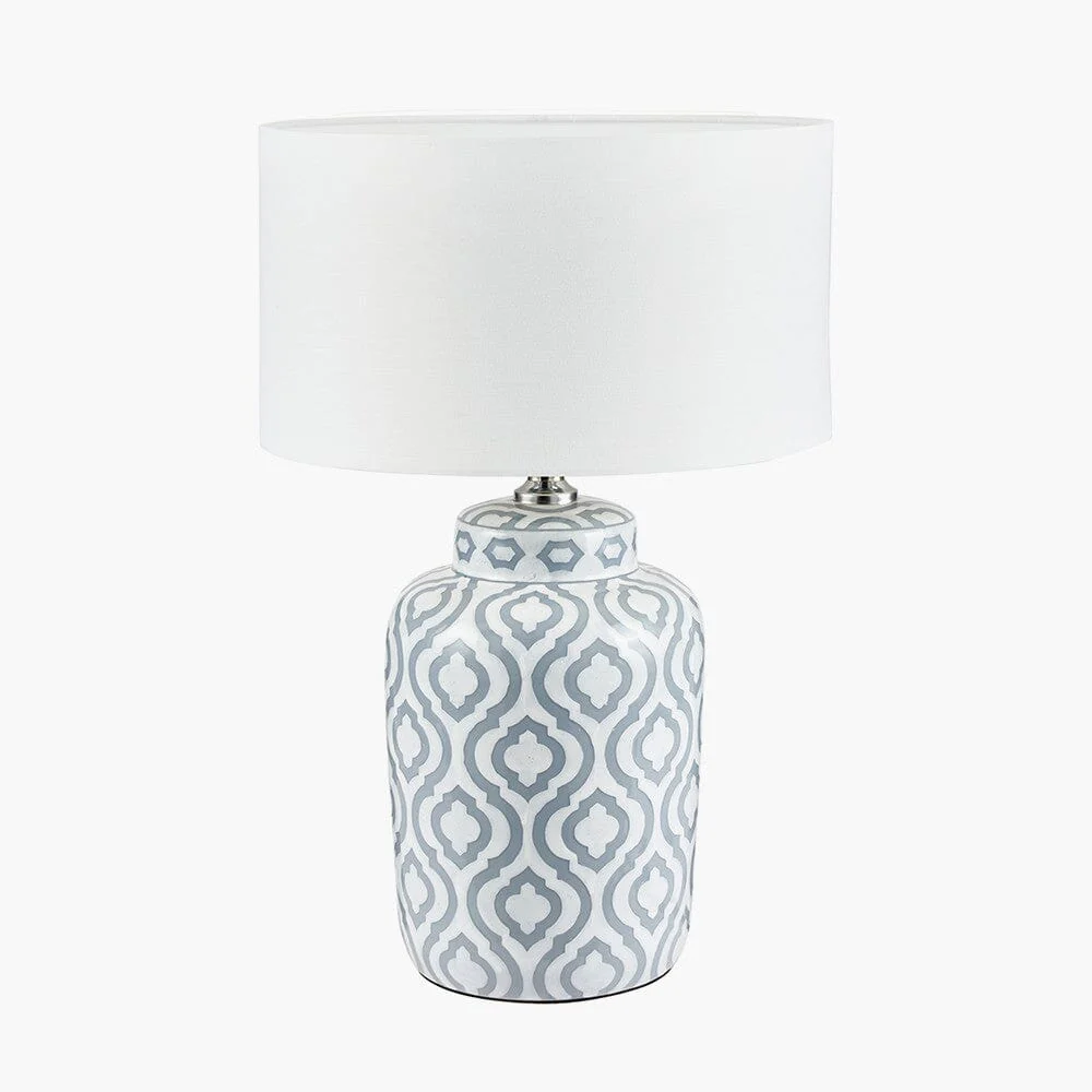 Gatsby Grey & White Patterned Ceramic Table Lamp with White Shade - Image 2
