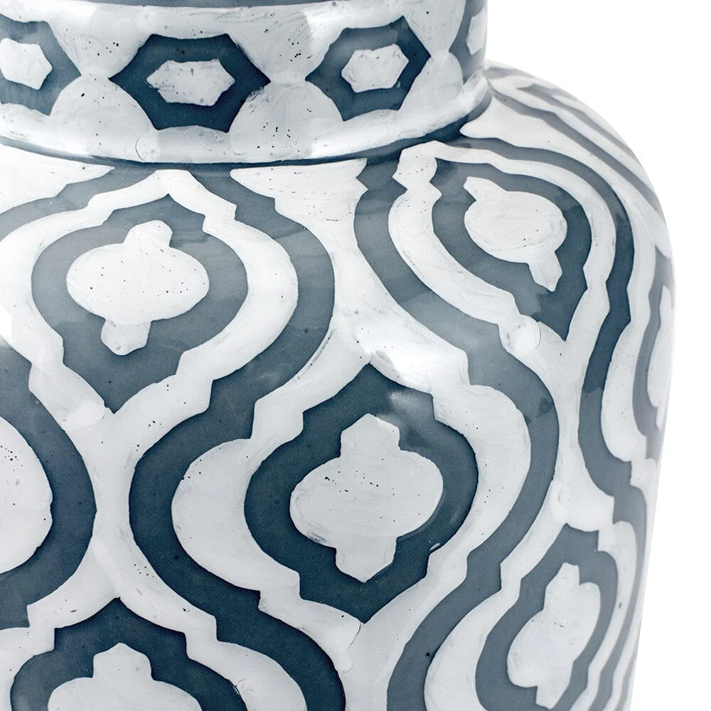 Gatsby Grey & White Patterned Ceramic Table Lamp with White Shade - Image 3