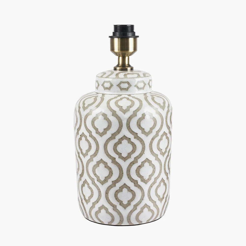 Gatsby Taupe & White Patterned Ceramic Table Lamp with White Shade - Image 3