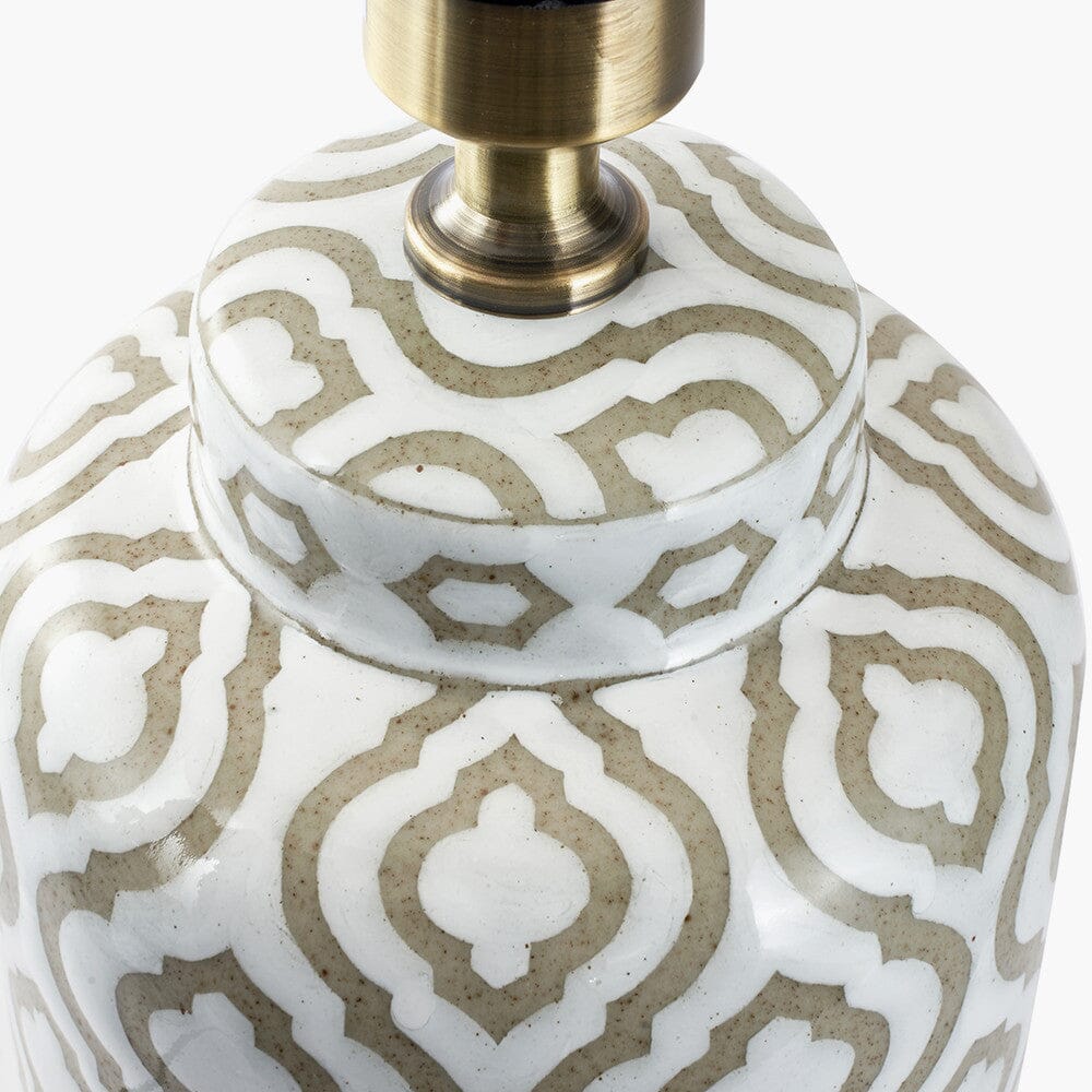 Gatsby Taupe & White Patterned Ceramic Table Lamp with White Shade - Image 5