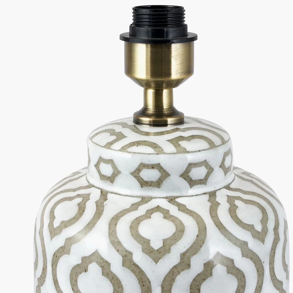 Gatsby Taupe & White Patterned Ceramic Table Lamp with White Shade - Image 6