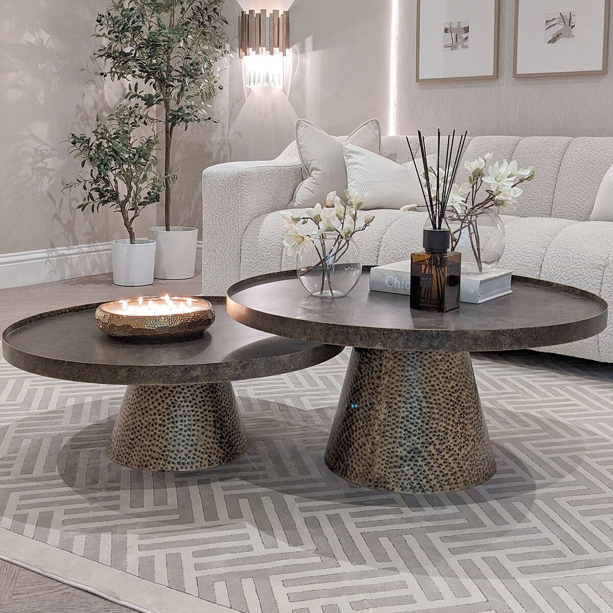 Genesis Antique Gold Hammered Coffee Tables - Set of 2