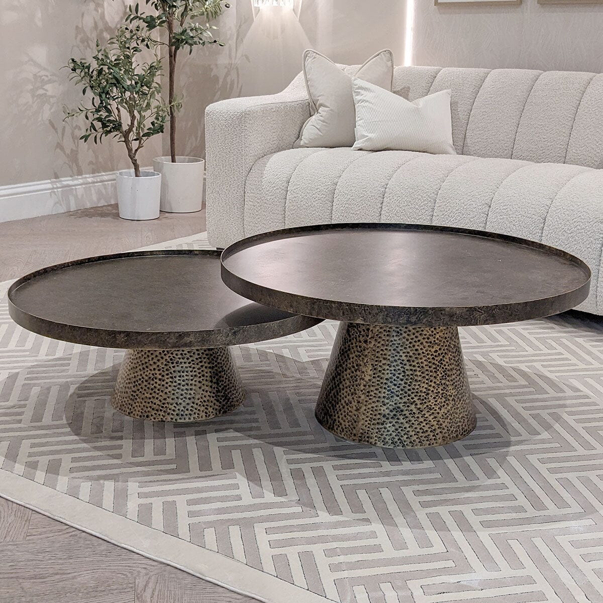 Genesis Antique Gold Hammered Coffee Tables - Set of 2 - Image 2
