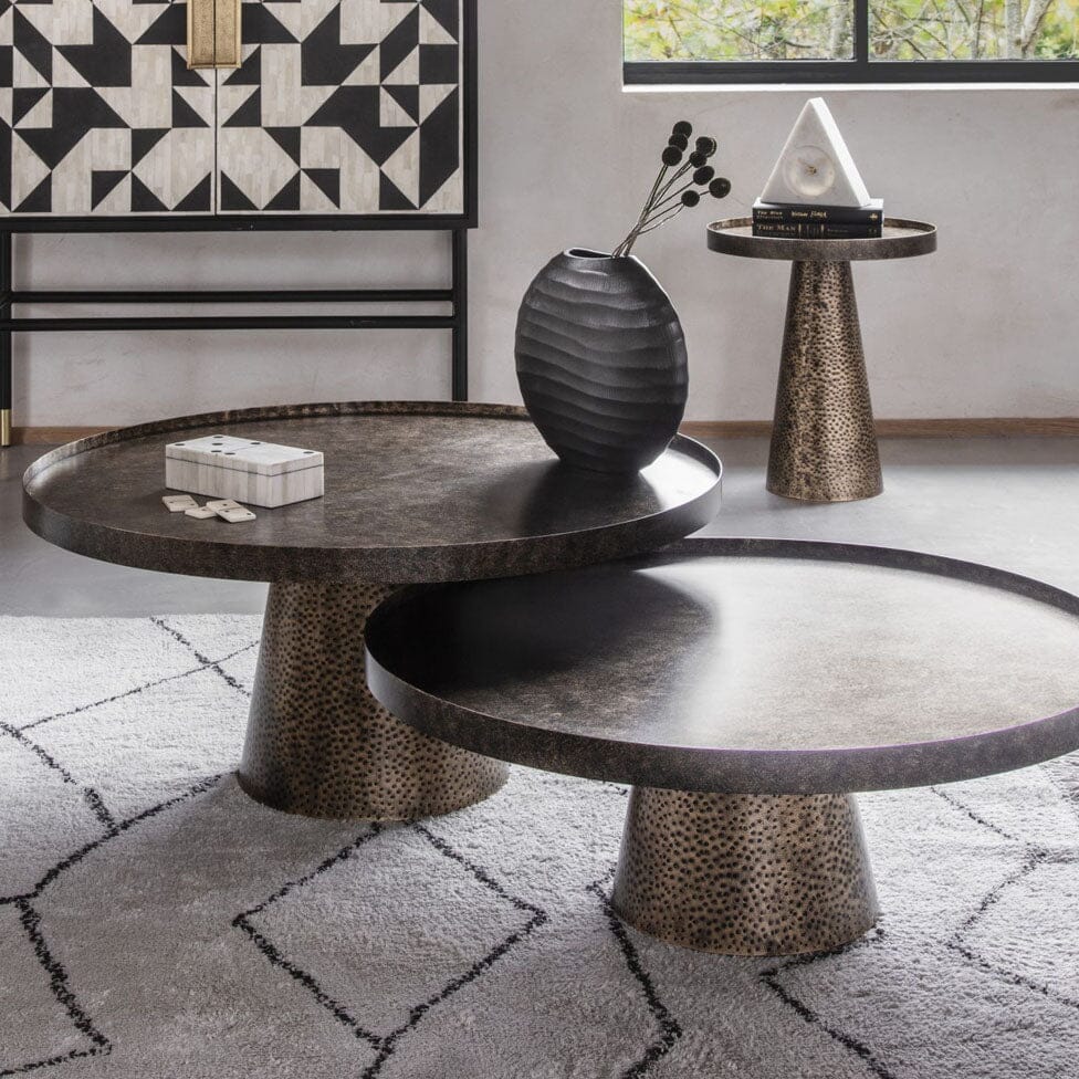 Genesis Antique Gold Hammered Coffee Tables - Set of 2 - Image 3